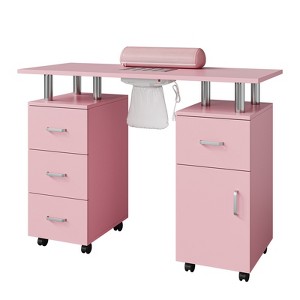 Nail Desk Station with Electric Downdraft Vent, Locking Castors, Wrist Cushion, Drawers & Cabinet for Spa Beauty Salon - 1 of 4