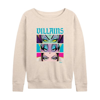 Women's - Disney Villains - Villains Stacked Lightweight French Terry Wide Neck Long Sleeve Shirt