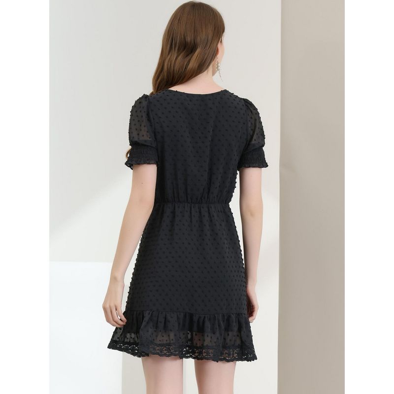 Allegra K Women's Elegant Short Sheer Sleeve Ruffle Hem Swiss Dots Chiffon Dress, 5 of 7