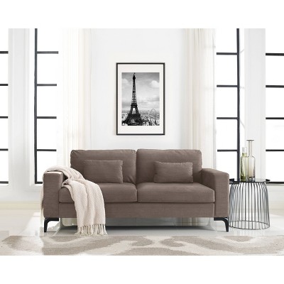 Austin Neutral Buff Fabric Sofa with Dark Wood Legs