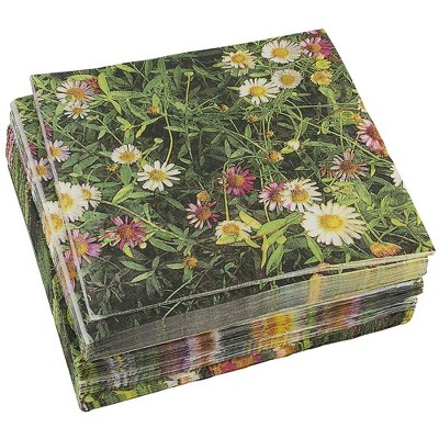 Juvale 100-Pack Daisy Floral Field Disposable Paper Napkins for Party Supplies (6.5 x 6.5 In)