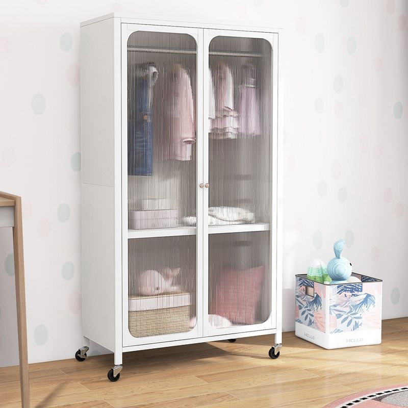 Costway Storage Wardrobe Cabinet Mobile Armoire Closet with Hanging Rod & Adjustable Shelf, 2 of 11