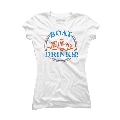 Junior's Design By Humans \Boat Drinks!\" Cute & Funny Otter Enjoying A Cocktail" By TheWhiskeyGinger T-Shirt
