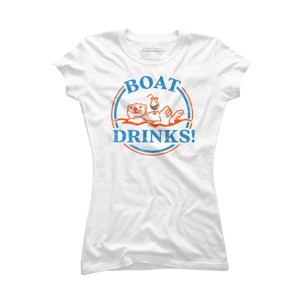 Junior's Design By Humans \Boat Drinks!\" Cute & Funny Otter Enjoying A Cocktail" By TheWhiskeyGinger T-Shirt - 1 of 3