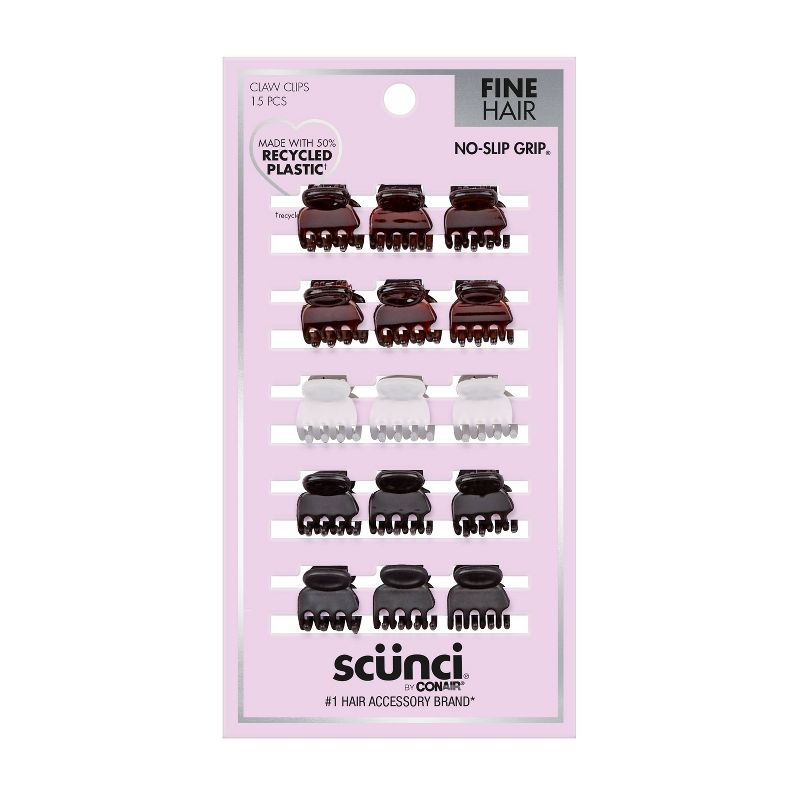 sc&#252;nci No-Slip Grip Recycled  Mini Claw Clips - Mixed Finish - Black/Brown/Clear - Fine Hair - 15pk, 1 of 5