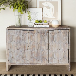 Lyngins Retro Hexagonal Pattern 3-Door Accent Cabinet, MDF/Fir Wood, Farmhouse Storage Cabinet/Sideboard Cabinet/Kitchen Pantry Cabinet - 1 of 4