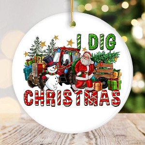 I Dig Christmas Santa and Snowman with Red Truck Ornament| OrnamentallyYou - 1 of 4
