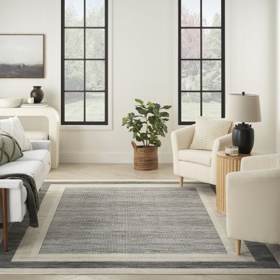Grey Ivory Geometric 5' x 7' Synthetic Area Rug