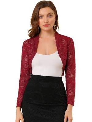 INSPIRE CHIC Women's Elegant Sheer Floral Lace Crop Bolero Shrug