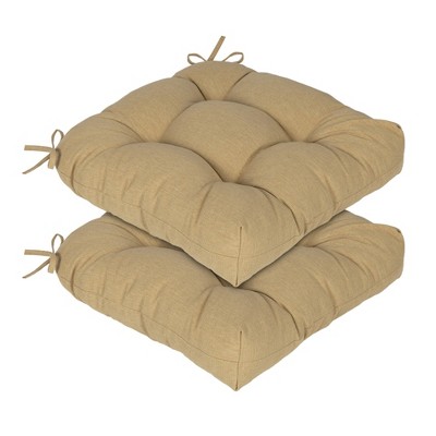 Aoodor 19x19x5 Inch Tufted Outdoor Chair Cushions, Water and Fade Resistant Polyester Dining Chair Pads with Ties for Patio Furniture, Set of 2