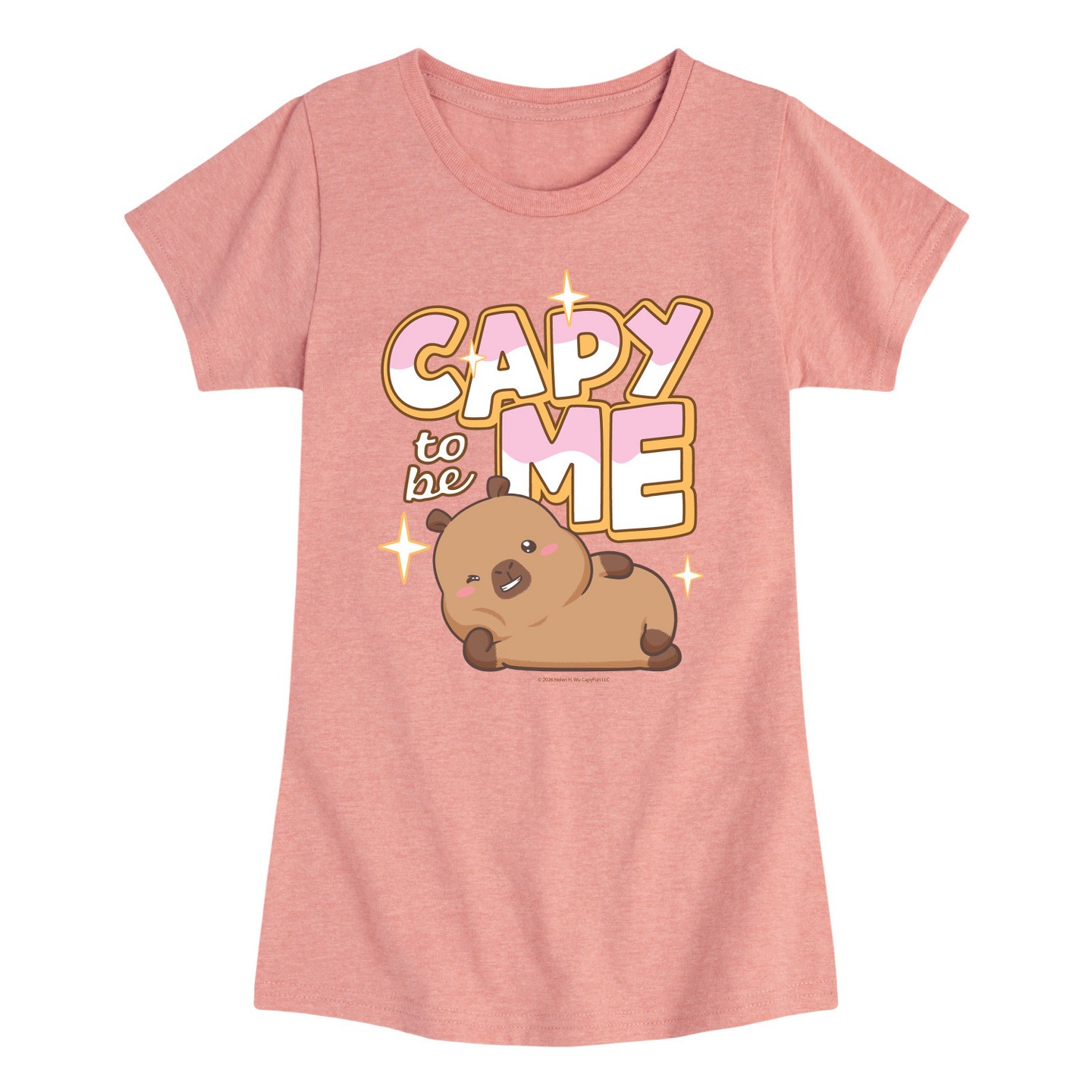 Футболка CapyFun Capybara Capy to be Me Fitted Short Sleeve Graphic T-Shirt - Desert Pink для девочек, цвет: Розовый — фото 1