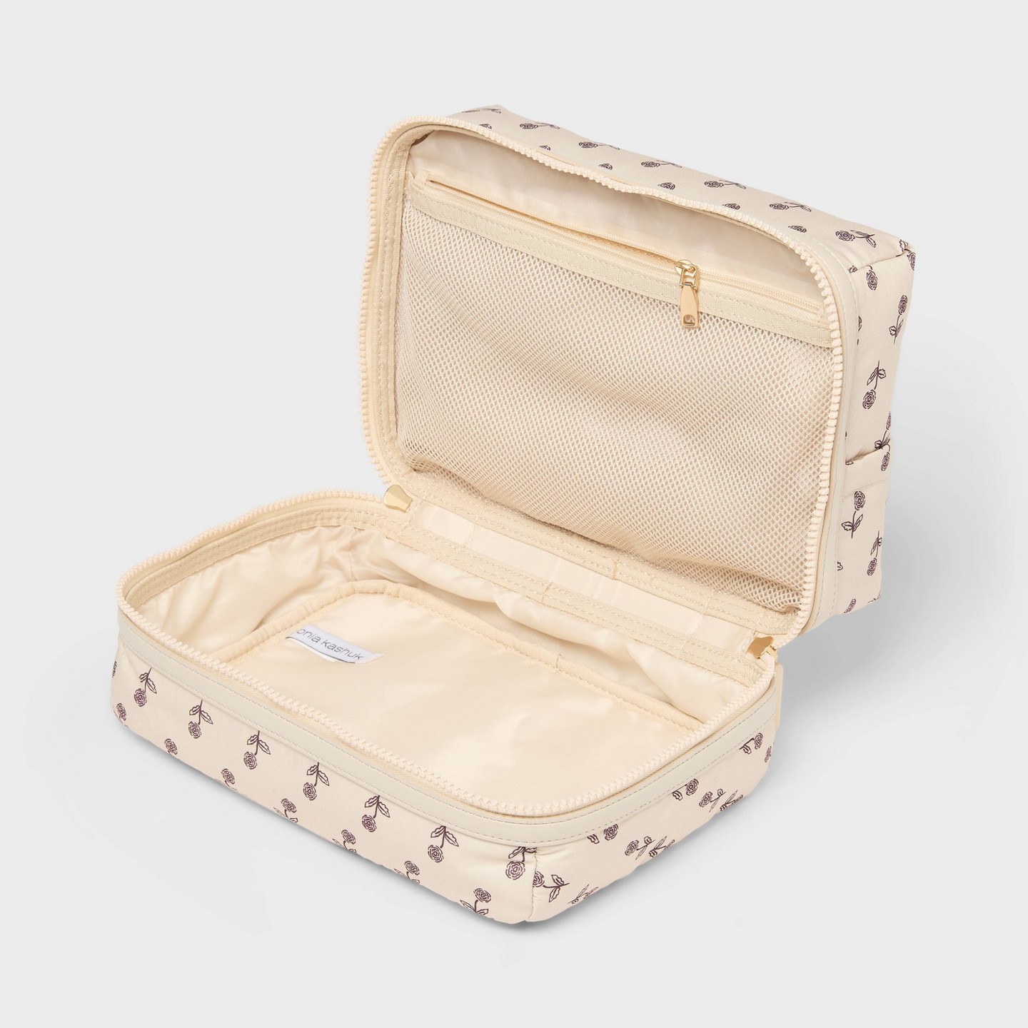 Sonia Kashuk Puffy Makeup Case - Cream with Burgundy Floral, цвет: Кремовый — фото 3