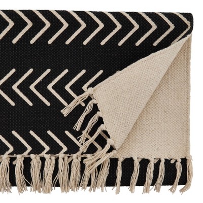 Black and White Cotton Chevron Table Runner with Fringe