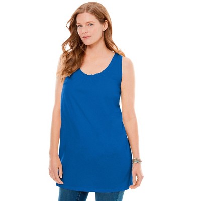 Woman Within Plus Size Perfect Sleeveless Shirred U-Neck Tunic