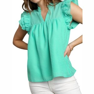 Women's Layered Ruffle Sleeve Split Neck Top - umgee - 1 of 2