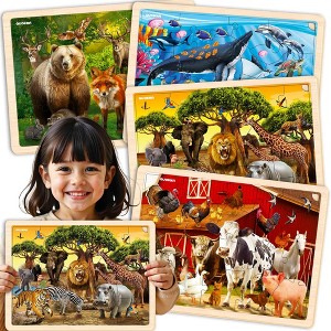 QUOKKA 24-48 pcs Wooden Puzzle Set - 4x Jigsaw Puzzle for Kids 4 5 6 Year Old - 1 of 4