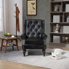 Faux Leather Accent Chair, Button Tufted Wingback Armchair with Wood Legs, Upholstered Bedroom Chair with Rivet Decoration, Leisure Reading Chair - 2 of 4