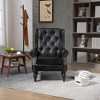 Faux Leather Accent Chair, Button Tufted Wingback Armchair with Wood Legs, Upholstered Bedroom Chair with Rivet Decoration, Leisure Reading Chair - image 2 of 4