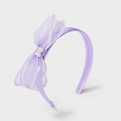 Girls' Chiffon Bow and Pearls Headband - Cat & Jack™ Lavender: Fashion Accessory, Recycled Polyester