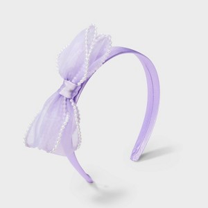 Girls' Chiffon Bow and Pearls Headband - Cat & Jack™ Lavender - 1 of 3