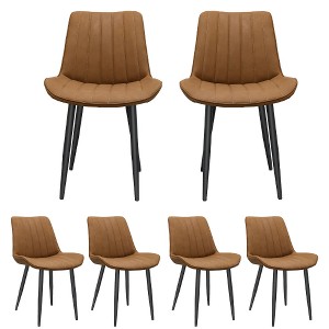 Lyngins Faux Leather Dining Chair Set of 4,  Wave Pattern Upholstered Kitchen Chair, Armless Chair with Metal Legs for Restaurant, Living Room - 1 of 4