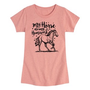 Girls' - Instant Message - My Horse Ate My Homework Fitted Short Sleeve Graphic T-Shirt - 1 of 4