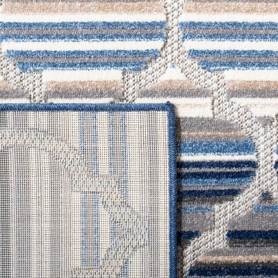 Cabana Geometric Easy-Care Blue/Grey Square Area Rug 3'x3'