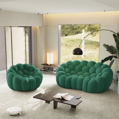 WJShome Single Bubble Chair with Ottoman,Oversized Memory Foam Bubble Lazy Floor Sofa, Modern Upholstered Bean Bag Sofas,Green