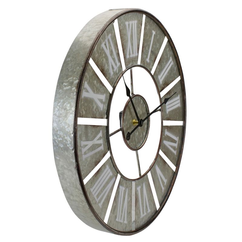 Northlight 18" Round Galvanized Metal Roman Numeral Wall Clock, 3 of 6