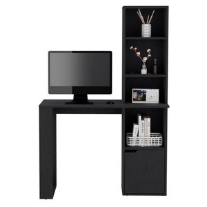 Gulches Writing Desk with Bookcase & Cabinet (Black/Light Gray) - Easy-Assemble, Pre-Drilled Holes, Sturdy Wood for Home Office - 1 of 4