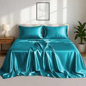 Lux Decor Bed Sheets - Satin Sheet Set Luxurious Soft Silky Feel Deep Pocket Bedding Sheets with Pillowcase - 1 of 4