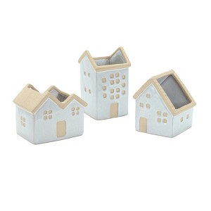 Porcelain house planter trio with 6.25 inch height for modern and farmhouse styling By Melros - 1 of 4