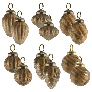 AuldHome Design Small Glass Finial Ornaments, 12pc Set; Antiqued Retro Mercury Glass Christmas Tree Decorations - 1 of 4