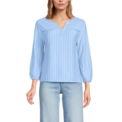 Lands' End Women's 3/4 Sleeve Slub Notch Neck Top