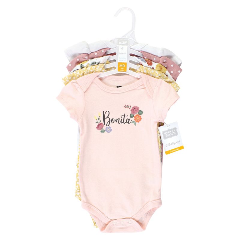 Hudson Baby Infant Girl Cotton Bodysuits, Bonita 5 Pack, 2 of 8