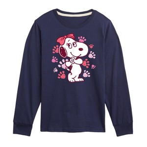 Boys' - Peanuts - Belle Multi Color Paw Prints Long Sleeve Graphic T-Shirt - 1 of 4