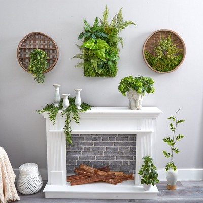 Green Fern and Leaf Outdoor Artificial Living Wall with Lights