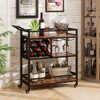 Tangkula 3-Tier Bar Cart Wheels Rolling Serving Cart with Wine Rack and Glass Holder Industrial Storage for Kitchen Dining Room Rustic Brown/Brown - 2 of 4