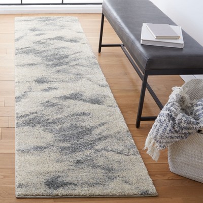 Beige and Grey Abstract Shag Runner Rug, 2'3" x 9'