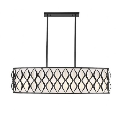 Matte Black 43" Steel Drum Chandelier with Fabric Shade