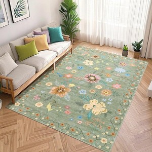 Washable Boho Floral Area Rug, Soft Low-Pile Non-Shedding Carpet for Living Room, Kitchen, Bedroom & Nursery - 1 of 4