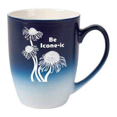 Elanze Designs Witty Floral Coffee Cup Mug 12 Ounce Ceramic With Ombre Gradient Be Icone-ic Coneflower Navy Blue and White