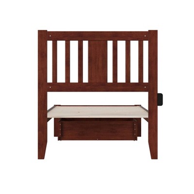 Walnut Twin Wood Platform Bed with Drawer and USB Charger