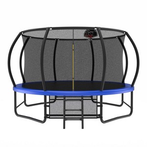 Aukfa 14FT Pumpkin Trampoline with Enclosure Net & Basketball Hoop,Outdoor Trampoline Set with Safety Net, Ladder, Balance Bar - 1 of 4