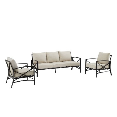 Kaplan 3-Piece Off-White Steel Outdoor Sofa Set