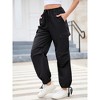 MISSKY Womens Parachute Cargo Pants with Pockets Drawstring Hiking Pants Lightweight Low Waist Baggy Joggers - 3 of 4