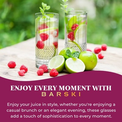 Barski Brilliante Design Clear Crystal Highball Glasses Set of 4