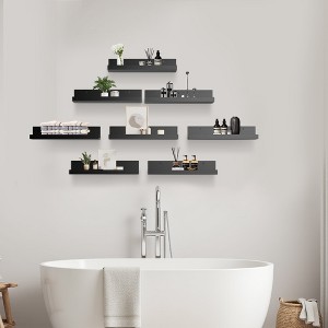 FurnitureR Set of 8 Floating Shelves for Wall, 15.75 Inch Wide Wooden WallMounted Display Ledge Set, Modern Storage Shelves for Bathroom, Black - 1 of 4