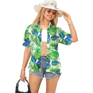 HAPPY BAY Button Down Shirt Short Sleeve Tops Summer Blouses Beach Bohemian Party Tropical Vacation Casual Relaxed Hawaiian T Shirt - 1 of 4