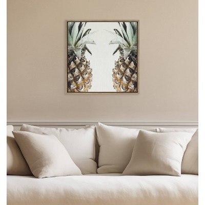 Gold Framed Pineapples Print on Canvas, 22" x 22"